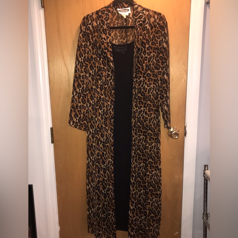 Black Maxi Dress w/Leopard Duster (missing top button)